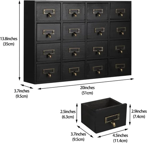 Miniatura 3 de Gabinete de boticario con 16 cajones, con mesa superior, cofres y gabinetes de boticario, gabinete para catálogo de tarjetas de biblioteca, caja