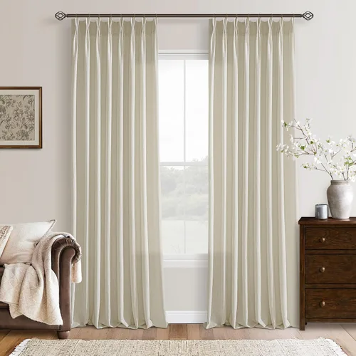 Miniatura 11 de TWODRAPES Cortinas de Lino Plisadas con Pinza Beige Blancas de 54 Pulgadas de Largo 2 Paneles para Comedor Cocina Dormitorio Plisadas Semi