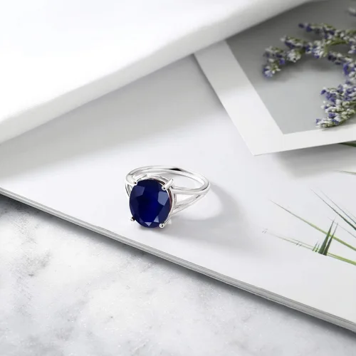 Miniatura 71 de Gem Stone King Anillo solitario con piedra preciosa de 3.00-7.00 quilates Plata de ley 925 Ovalado de 0.47 x 0.49 pulgadas Anillo