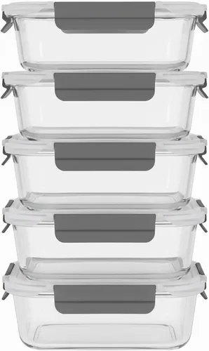 Miniatura 7 de ECOBERI Recipientes de vidrio para preparación de comidas con fundas de silicona, juego de 3 piezas de 4.5 tazas, almacenamiento de alimentos