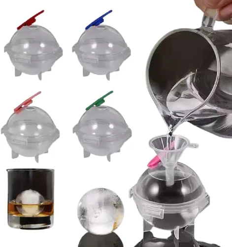 Miniatura 5 de Paquete de 4 moldes redondos grandes para hacer bolas de hielo de 2 pulgadas, para barra de piedras de whisky, para fiesta, incluye mini embudo (1)
