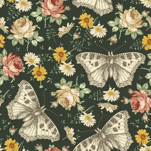 VaryPaper Papel tapiz vintage para dormitorio, 17.7 x 315 pulgadas, diseño floral oscuro, peonía, margarita, mariposa, peonía, extraíble,