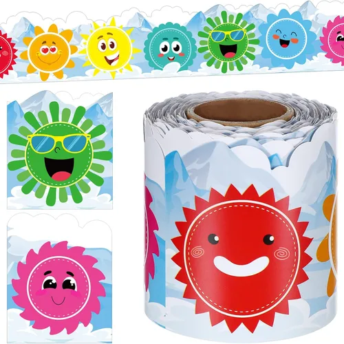 Bordes coloridos de 65.6 pies para tablón de anuncios de sol para primavera y verano, bordes de sol, recortes de papel solar, decoraciones de aula