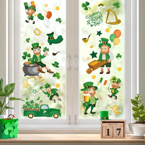 Miniatura 4 de Calcomanías estáticas reutilizables para ventana del día de San Patricio, estilo duende grande, reutilizables, para decoraciones del día de San
