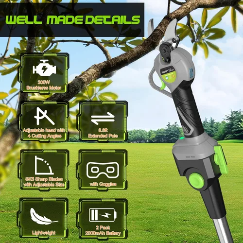Miniatura 5 de Tijeras de poda con mástil 2 en 1 inalámbricas, tijeras de poda eléctricas con pantalla LCD, mástil extensible de 2.7m para recortar árboles, con 2