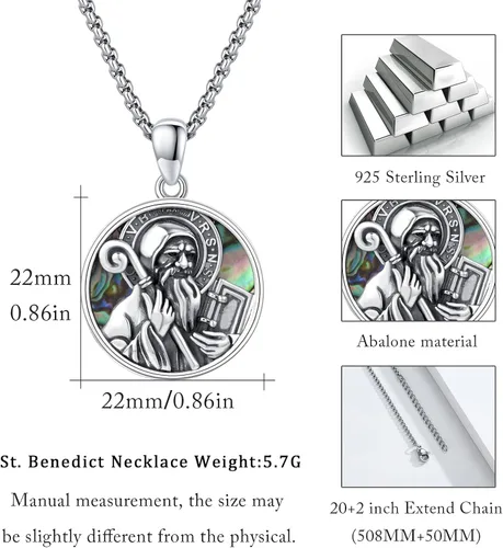 Miniatura 448 de Collar con colgante de plata de ley 925 con medalla de San Patrón, joyería religiosa para hombres y mujeres, con cadena de acero inoxidable 316L