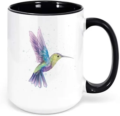 Taza de colibrí de acuarela/taza de café para amantes de los pájaros/idea de regalo de cumpleaños/diseño sublimado (negro)