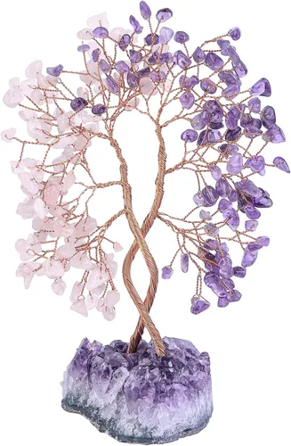 Miniatura 9 de Árbol de cristal doble curativo con base de amatista natural, bonsái de dinero de Feng Shui con energía positiva, decoración del hogar para riqueza