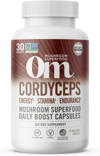 Om Mushroom Superfood Cordyceps Mushroom Capsules Suplemento de superalimentos, 90 unidades, 30 días, energía, potencia, resistencia y soporte de