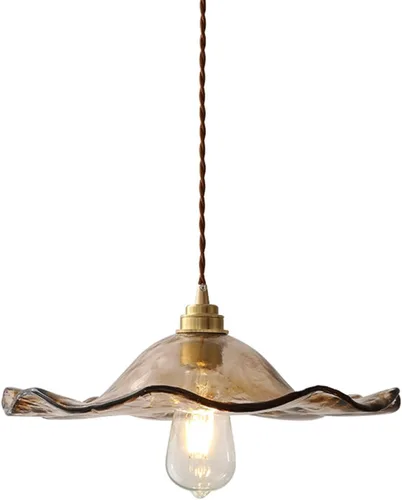 MECOLA - Lámpara colgante de vidrio vintage estilo japonés, lámpara de cobre ámbar con pantalla de vidrio color ámbar, accesorios de iluminación