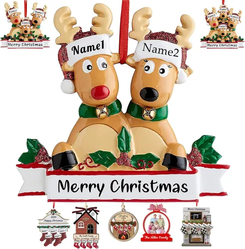 Miniatura 28 de Adornos de Navidad personalizados con nombres, muñeco de nieve, 8 piezas, adorno familiar personalizado, decoración colgante de madera para árbol