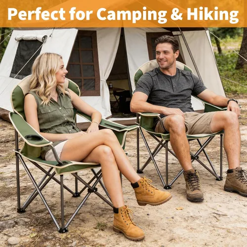 Miniatura 5 de NEWBULIG Silla de campamento plegable de gran tamaño para adultos, soporte resistente de 500 libras, sillas plegables portátiles para exteriores