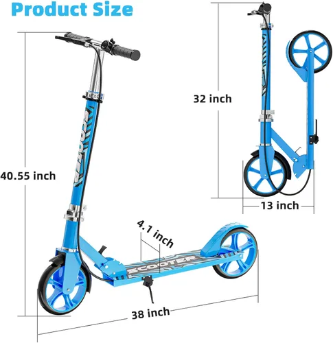 Miniatura 7 de Patinetes para niños de 8 a 12 años, adolescentes y adultos, ligeros, plegables, ruedas grandes de 8 pulgadas, freno de mano y campana, 4 niveles