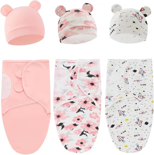 Juego de saco de dormir para bebé con gorro para bebés de 0 a 3 meses, paquete de 3 unidades, algodón suave para recién nacidos, para niñas y niños
