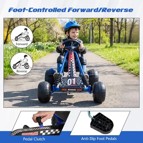 Miniatura 5 de HONEY JOY Pedal Go Kart, Go Kart de Pedal de 4 Ruedas para Niños Pequeños, Juguete de Coche de Pedal de Carreras, Adelante/Atrás, Asiento