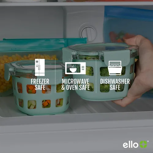 Miniatura 5 de Ello Duraglass - Juegos de preparación de comidas de vidrio con recipientes de almacenamiento de alimentos a prueba de fugas con tapas de plástico