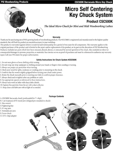 PSI Woodworking CSC500K Barracuda Micro Key Torno Chuck System