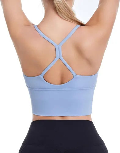 MATHACINO Sports Bras Longline Fitness Crop Tops Tank Yoga Running Shirts V-Neck Spaghetti Strappy Workout Yoga Bra