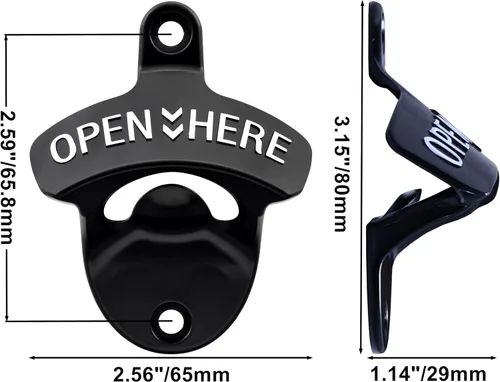Miniatura 5 de Abrebotellas magnético de montaje en pared negro con blanco, abrebotellas de cerveza en relieve montado en poste con imanes para bar, hogar, cueva