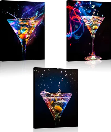 Biuteawal - 3 piezas de arte de pared colorido vino espumoso, pintura sobre lienzo, bebidas de vino, impresión artística para decoración de fiestas,