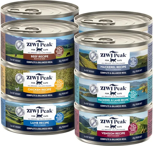Miniatura 10 de ZIWI Peak - Juego de variedad de comida húmeda para gatos - Ternera, pollo, cordero, caballa y cordero, caballa, venado, paquete de 6 (3 oz cada una)