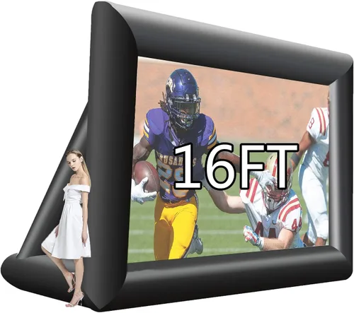 Pantalla de proyector inflable de 16 pies, pantalla de proyector para exteriores, proyección delantera/trasera, incluye soplador, pedestal, correas