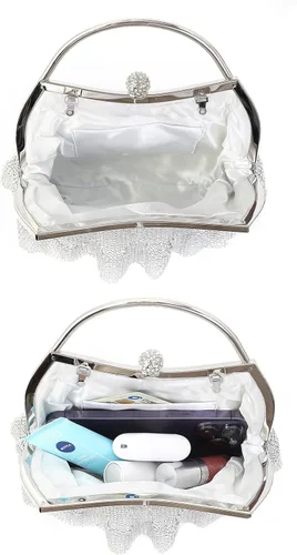 Miniatura 4 de SOIRRDBF Bolsa de bola de masa con diamantes de imitación, elegante y brillante, bolso de noche para mujer, mini embrague para boda, fiesta, club
