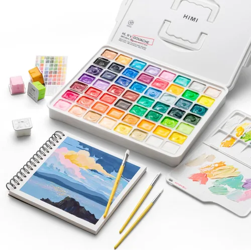 Miniatura 7 de HIMI Juego de pintura gouache, 56 colores x 30 g, diseño único de cápsula de gelatina en estuche de transporte, perfecto para artistas, suministros