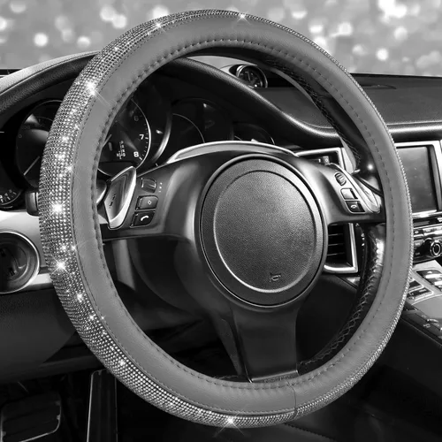 Miniatura 18 de CAR PASS - Funda de volante con diamantes brillantes de imitación y patrón de leopardo, con cristales de imitación brillantes para mujer