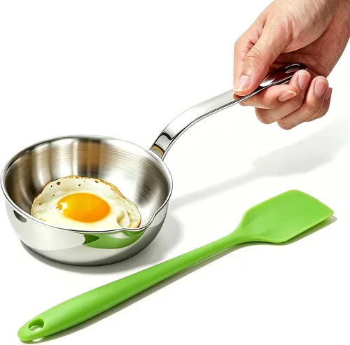 Miniatura 13 de Mini sartén para huevos de 5.1 pulgadas, mini sartén para salsa, sartén para tortilla de acero inoxidable 304 para sartén de huevos, calentador