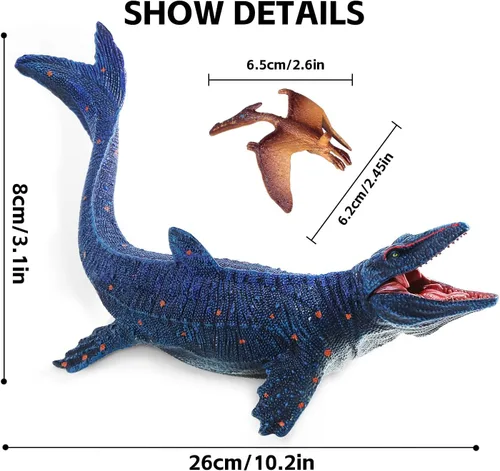 Miniatura 3 de SIENON Jurassic Mosasaurus - Figura de juguete de dinosaurio de 11.4 pulgadas, Mosasaurus Caza de Modelo de Pterosaurio, figuras de dinosaurio Azul