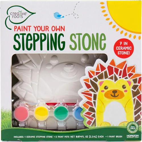 Creative Roots Piedra de mosaico con erizo para escalonar, incluye piedra de cerámica de 7 pulgadas y 6 pinturas vibrantes, kit de piedras de