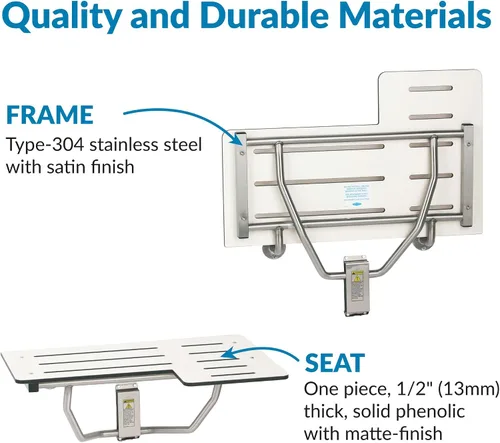 Miniatura 5 de Bobrick - Asiento de ducha plegable reversible, color blanco/acero inoxidable