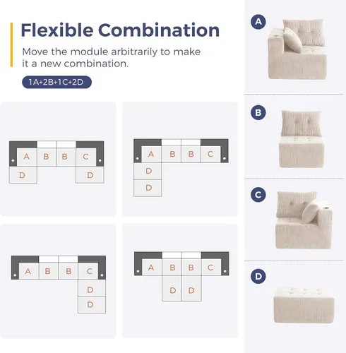 Miniatura 9 de MAXYOYO Sofá modular, moderno en forma de U con 2 otomanas, sofá en una caja, silla copetuda de 6 asientos sin hueso para sala de estar, no requiere