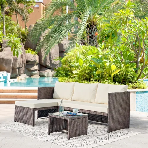 Miniatura 2 de Manhattan Comfort Menton - Juego de muebles de patio de 3 piezas, silla de salón y sofá de 2 plazas con mesa auxiliar, marco de acero envuelto