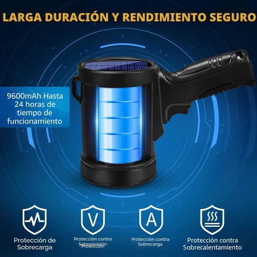 Miniatura 3 de Foco recargable, 99000 lúmenes, linterna LED brillante, reflector de luz de larga duración, focos de mano para exteriores con paneles solares