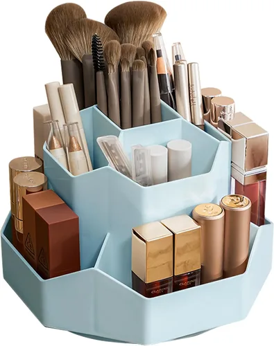 Organizador Giratorio de 360° para Brochas de Maquillaje con 9 Ranuras, Organizadores de Maquillaje para Encimera, Organización de Maquillaje y