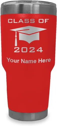 Miniatura 40 de LaserGram Vaso aislado al vacío de 20 onzas, grado de tapa clase de 2024, 2025, 2026, 2027, 2028, grabado personalizado incluido (negro)
