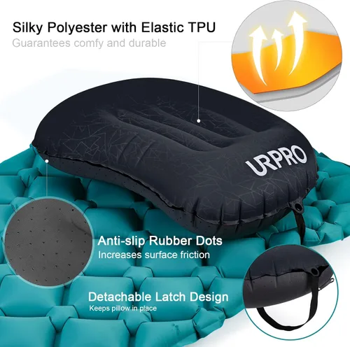 Miniatura 4 de Almohada inflable ultraligera de viaje para campamento, compresible, compacta, cómoda, ergonómica, para cuello y campamento de apoyo lumbar, Negro