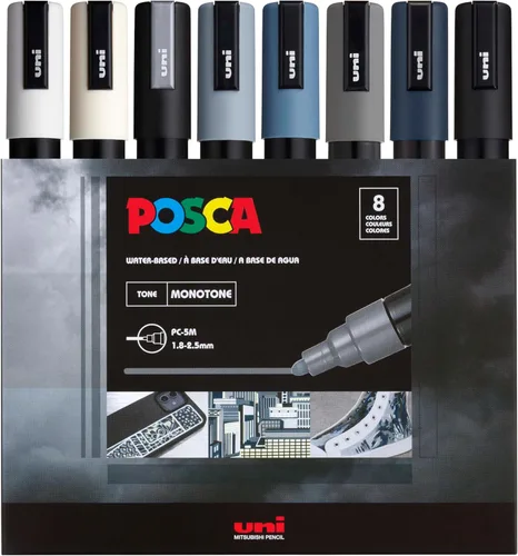 Miniatura 9 de Posca PC-5M Rotuladores de Pintura a Base de Agua, Punta Media Reversible (1.8-2.5mm), Tono Fresco, Pack de 8 Frío