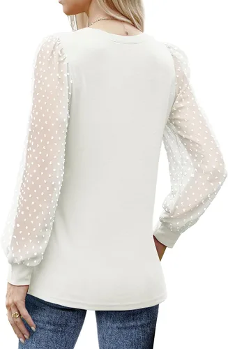 Miniatura 5 de WIHOLL Camisas de manga larga para mujer, túnica de otoño, ropa de cuello redondo a la moda
