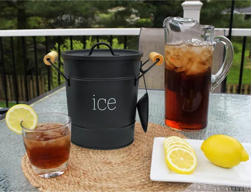 Miniatura 3 de AuldHome Design Cubo de hielo esmaltado de granja (negro); servidor de hielo de metal aislado estilo retro