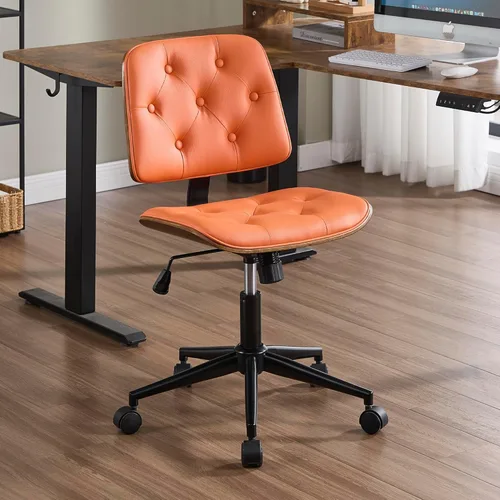 VipDesk Silla pequeña de oficina en casa, silla de escritorio sin brazos con respaldo medio con giro de 360° y ruedas, silla de computadora moderna