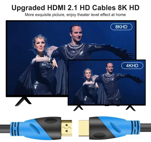 Miniatura 3 de Cable HDMI 8K de 5 pies, paquete de 2 (HDMI 2.1, 48 Gbps), conectores chapados en oro de ultra alta velocidad, cable Ethernet HDMI, 8K @60HZ 4K