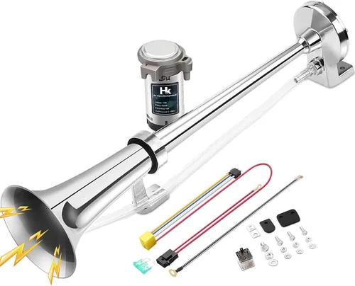 HK Bocina de aire de 12 V y 150 db, 18 pulgadas de zinc cromado, bocina de aire con compresor, potente y fuerte, 150 db para camión, barco, SUV,