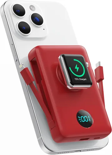 Miniatura 17 de Cargador portátil magnético de 10800 mAh para iPhone con cables integrados, cargador de batería inalámbrico 6 en 1 con cargador iWatch, pantalla LCD