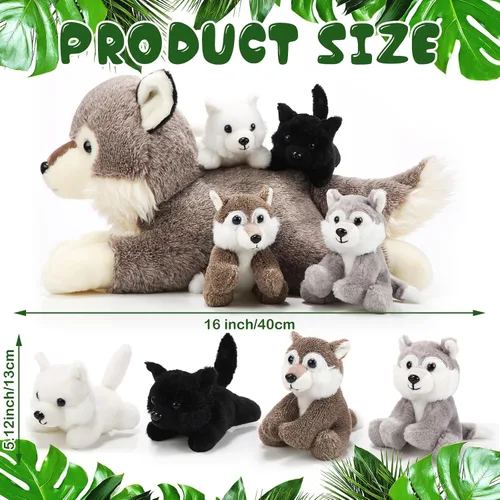 Miniatura 2 de Shappy Juego de 5 juguetes de peluche de lobo de 16 pulgadas con 4 lobos bebés interactivos para niños, niñas, graduación, regreso a clases