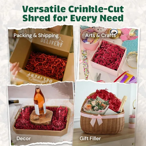 Miniatura 2 de Relleno de papel arrugado rojo de 1 libra fabricado en Estados Unidos Gran papel triturado para cestas de regalo, paquetes de envío, relleno