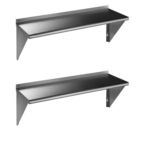 Miniatura 11 de ROCKPOINT Estante de acero inoxidable de 12 x 24 pulgadas, 250 libras, estantes comerciales de metal NSF para montaje en pared, estantería flotante
