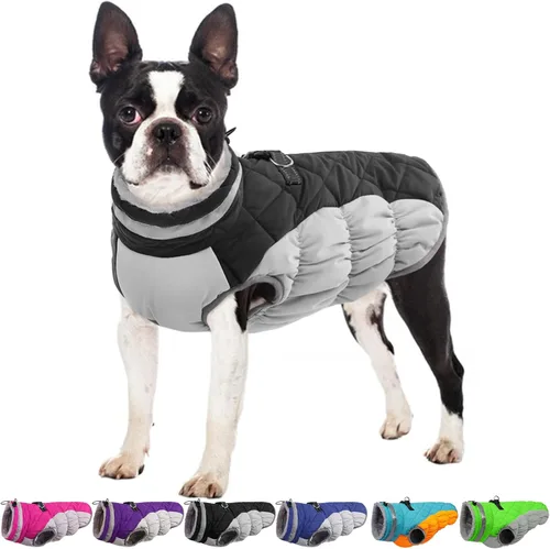 Miniatura 47 de Abrigo de invierno para perro, chaqueta grande para perro, chaqueta impermeable para mascotas con cremallera trasera, abrigo para mascotas con arnés